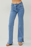 Bryn Mid Rise Cross Over Side Slit Straight