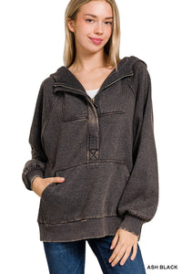 Taylee 1/4 Zip Up Hoodie- Ash Black