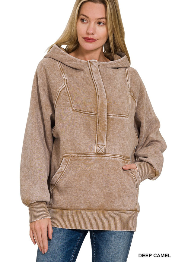 Taylee 1/4 Zip Up Hoodie-Deep Camel