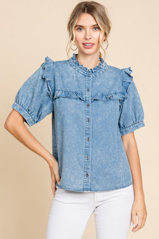 Harley Denim Ruffled Top