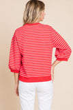 Ky Striped Ribbed Top-Red/Pink