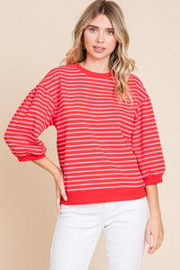 Ky Striped Ribbed Top-Red/Pink