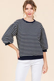 Harley Striped Print 3/4 Sleeves Top