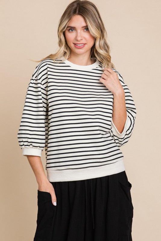 Ky Striped Ribbed Top-Black/Natural