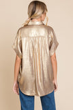 Landry Metallic Collard Button Up Top Gold