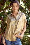 Lisa Metallic Collared Button Up Top