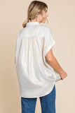Lisa Metallic Collared Button Up Top