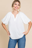 Sadie Solid Balloon Sleeve Top-White