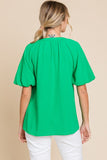 Sadie Solid Balloon Sleeve Top-Green