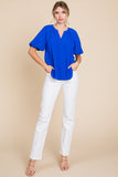 Sadie Solid Balloon Sleeve Top-Royal Blue