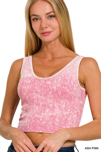 Washed Ribbed Cropped Tank-Ash Pink