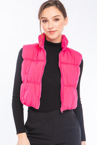 Maci High Neck Puffer Vest -Pink