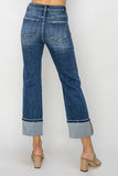 Risen H/R Ankle Stright-Wide Cuffed Jeans Dark