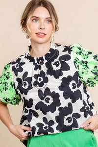 Maria Floral Print Top-Black