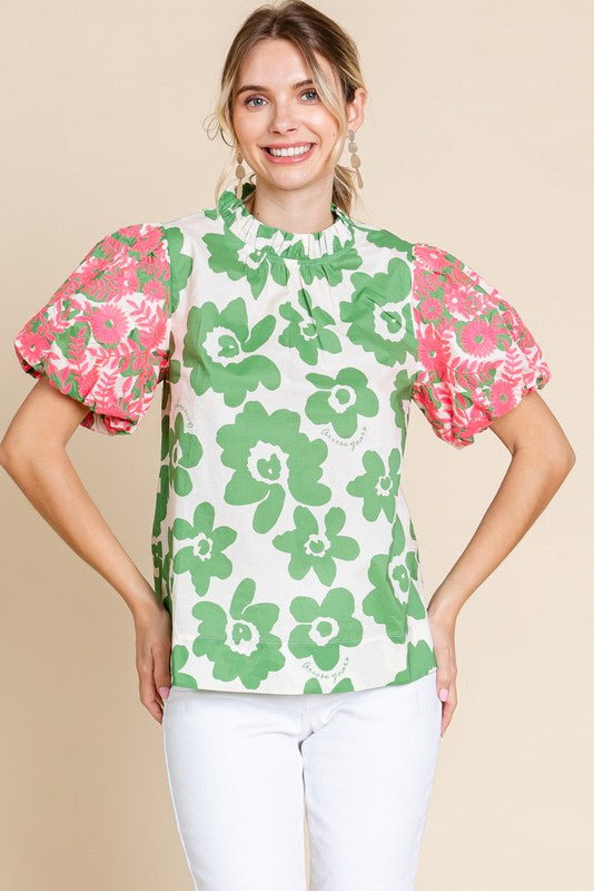 Maria Floral Print Top-Green