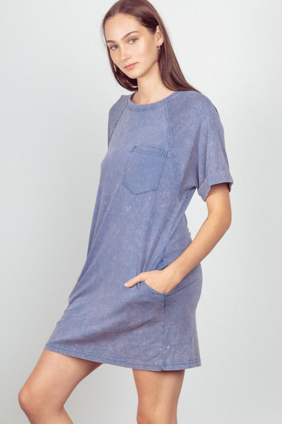 Ryan Washed Knit T-Shirt Dress-Denim