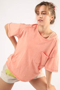 Jacee Short Sleeve Pocket Tee-Peach