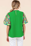 Mila Embroidered Balloon Sleeve top- Green