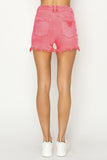 Abby High Rise Distressed Shorts- Pink