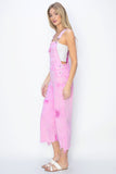 Risen High Rise Distressed Overalls-Pink