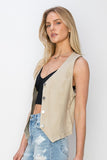 Risen V-Neck Button Down Vest-Sand