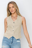 Risen V-Neck Button Down Vest-Sand