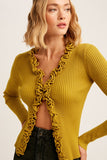 Arlo Ribbed Ruffled Crop Knit Cardigan