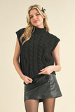 Chunky Cable Knit Sweater Vest- Black