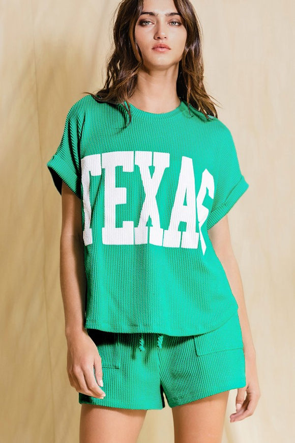 Texas Oversized Short-Sleeve Sweatshirt Top- Green