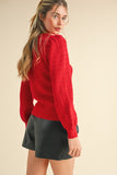 Ginger Puff Sleeve Sweater-Red