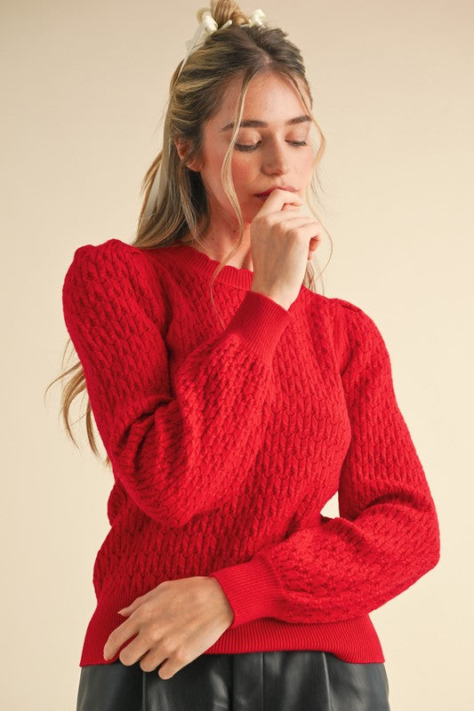 Ginger Puff Sleeve Sweater-Red