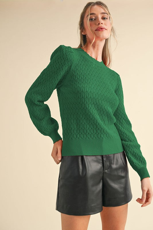 Ginger Puff Sleeve Sweater-Green