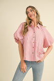 Bryar Bubble Sleeve Pink Stripe Top