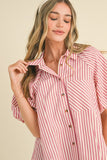 Bryar Bubble Sleeve Pink Stripe Top