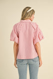 Bryar Bubble Sleeve Pink Stripe Top