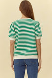 Ada Striped Short Puffed Sleeve top- Green