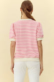 Ada Striped Short Puffed Sleeve top- Pink