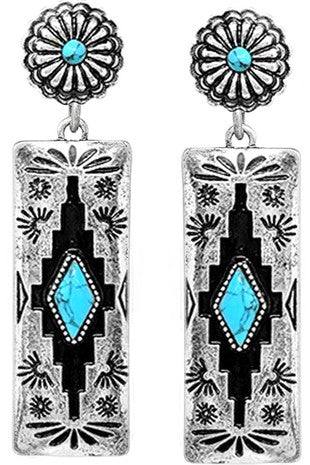 Turquoise Aztec Bar Earrings