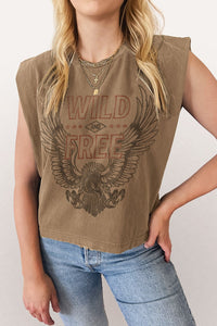 Wild & Free Bird Muscle Tee- Brown