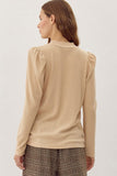 Macey Ribbed Long Puffed Sleeve Top- Natural