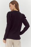 Macey Ribbed Long Puffed Sleeve Top- Black