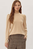 Macey Ribbed Long Puffed Sleeve Top- Natural