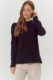 Macey Ribbed Long Puffed Sleeve Top- Black