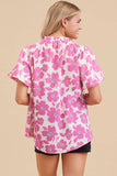 Jenna Flower Print Puffed Sleeves Top-Pink