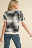 Ada Striped Short Puffed Sleeve top- Black