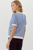 Ada Striped Short Puffed Sleeve top- Royal