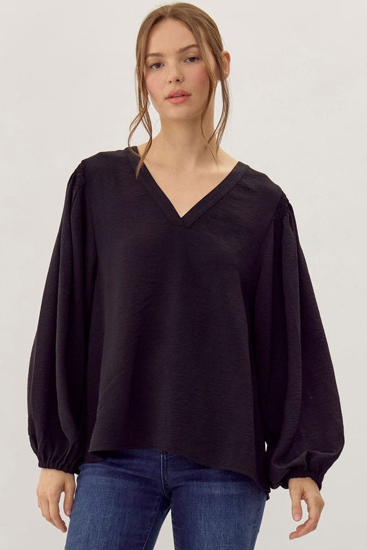 Seint Long Peasant Sleeve Top- Black