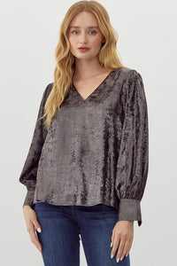 Cameron V-Neck Long Sleeve Top-Black