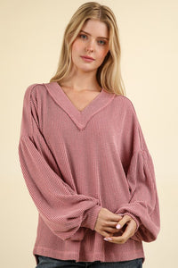 Jamie Two Tone Ribbed Top-pink