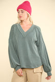 Jamie Two Tone Ribbed Top-Moss